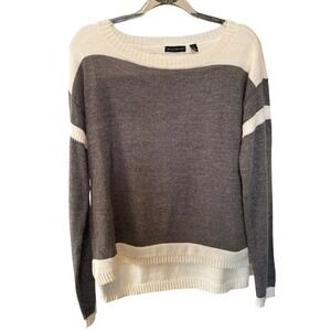 WILLI SMITH Womens Striped Knit Sweater Long Sleeve Boat Neck Ivory Gray L